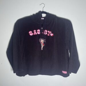 Vintage Betty Boop Hoodie Fleece 1/4 Zip Y2K Sassy 90s Girls XL (16/18) USA